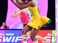 Zaudi Green of Jamaica controls the ball during the Fast5 Netball World Series match between New Zealand and Jamaica at the Wolfbrook Arena...