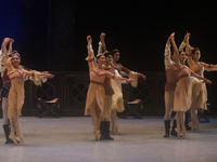 Dancers rehearse a fragment of the work Swan Lake at the Palace of Fine Arts in Mexico City, on November 8, 2024. The choreographic version...