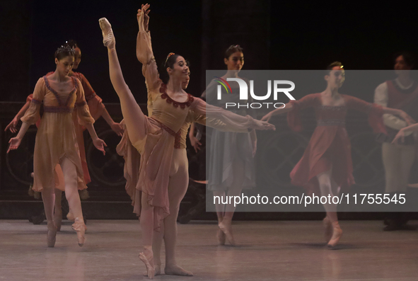 Dancers rehearse a fragment of the work Swan Lake at the Palace of Fine Arts in Mexico City, on November 8, 2024. The choreographic version...