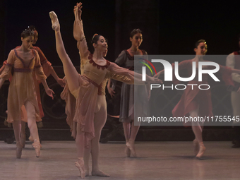 Dancers rehearse a fragment of the work Swan Lake at the Palace of Fine Arts in Mexico City, on November 8, 2024. The choreographic version...