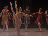 Dancers rehearse a fragment of the work Swan Lake at the Palace of Fine Arts in Mexico City, on November 8, 2024. The choreographic version...