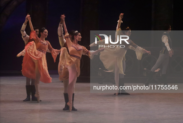 Dancers rehearse a fragment of the work Swan Lake at the Palace of Fine Arts in Mexico City, on November 8, 2024. The choreographic version...