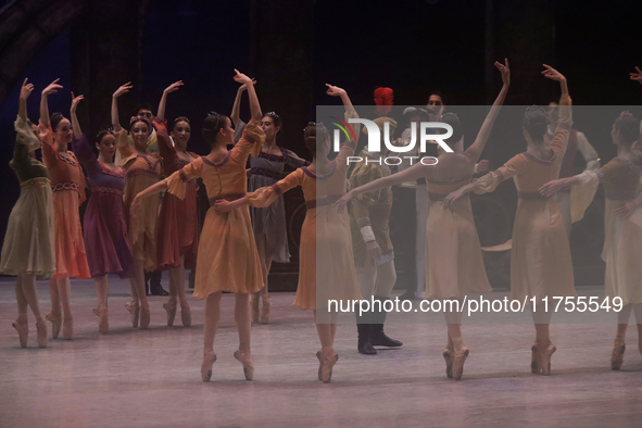 Dancers rehearse a fragment of the work Swan Lake at the Palace of Fine Arts in Mexico City, on November 8, 2024. The choreographic version...