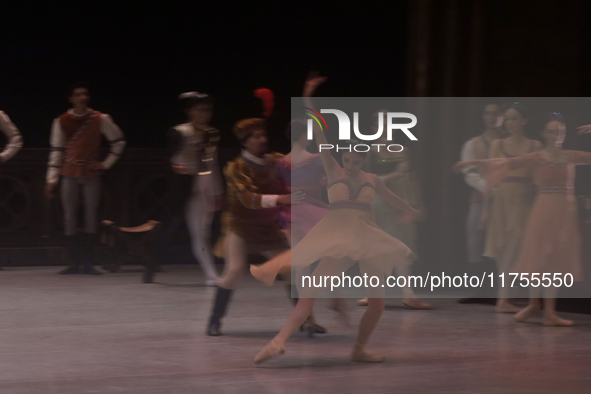 Dancers rehearse a fragment of the work Swan Lake at the Palace of Fine Arts in Mexico City, on November 8, 2024. The choreographic version...