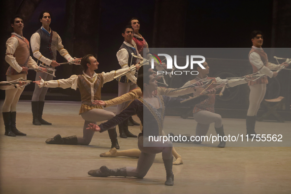 Dancers rehearse a fragment of the work Swan Lake at the Palace of Fine Arts in Mexico City, on November 8, 2024. The choreographic version...