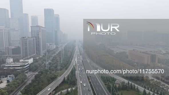 A high-tech zone is shrouded in thick smog in Xi'an, Shaanxi province, China, on November 9, 2024. 