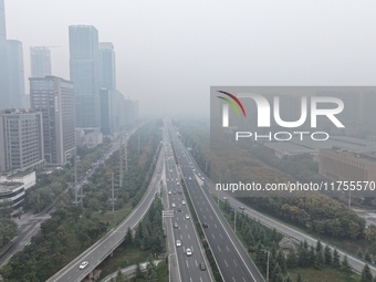 A high-tech zone is shrouded in thick smog in Xi'an, Shaanxi province, China, on November 9, 2024. (