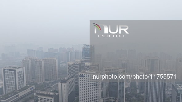 A high-tech zone is shrouded in thick smog in Xi'an, Shaanxi province, China, on November 9, 2024. 