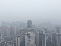 A high-tech zone is shrouded in thick smog in Xi'an, Shaanxi province, China, on November 9, 2024. (