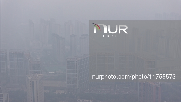 A high-tech zone is shrouded in thick smog in Xi'an, Shaanxi province, China, on November 9, 2024. 