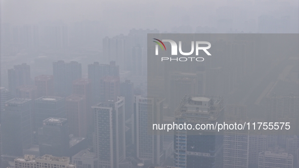 A high-tech zone is shrouded in thick smog in Xi'an, Shaanxi province, China, on November 9, 2024. 