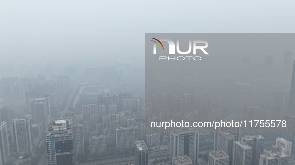 A high-tech zone is shrouded in thick smog in Xi'an, Shaanxi province, China, on November 9, 2024. 