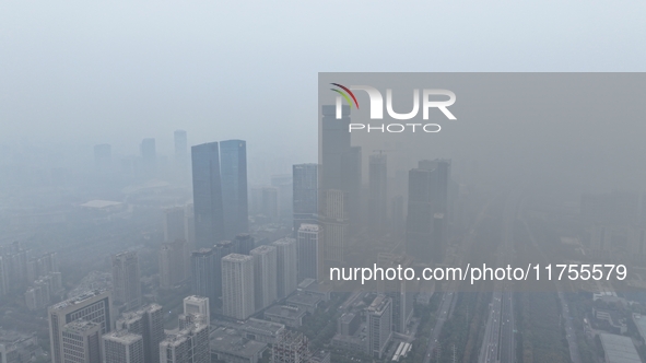 A high-tech zone is shrouded in thick smog in Xi'an, Shaanxi province, China, on November 9, 2024. 