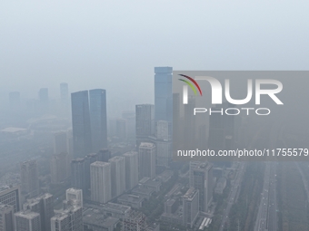 A high-tech zone is shrouded in thick smog in Xi'an, Shaanxi province, China, on November 9, 2024. (