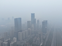 A high-tech zone is shrouded in thick smog in Xi'an, Shaanxi province, China, on November 9, 2024. (