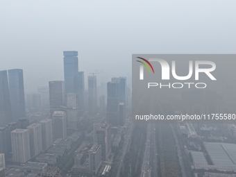 A high-tech zone is shrouded in thick smog in Xi'an, Shaanxi province, China, on November 9, 2024. (