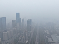 A high-tech zone is shrouded in thick smog in Xi'an, Shaanxi province, China, on November 9, 2024. (