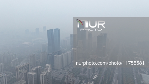 A high-tech zone is shrouded in thick smog in Xi'an, Shaanxi province, China, on November 9, 2024. 