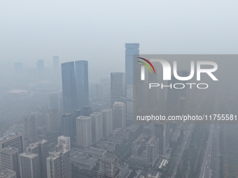 A high-tech zone is shrouded in thick smog in Xi'an, Shaanxi province, China, on November 9, 2024. (