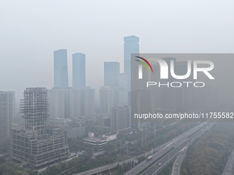 A high-tech zone is shrouded in thick smog in Xi'an, Shaanxi province, China, on November 9, 2024. (