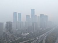 A high-tech zone is shrouded in thick smog in Xi'an, Shaanxi province, China, on November 9, 2024. (