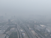 A high-tech zone is shrouded in thick smog in Xi'an, Shaanxi province, China, on November 9, 2024. (