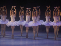 Dancers rehearse a fragment of the work Swan Lake at the Palace of Fine Arts in Mexico City, on November 8, 2024. The choreographic version...