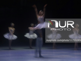 Dancers rehearse a fragment of the work Swan Lake at the Palace of Fine Arts in Mexico City, on November 8, 2024. The choreographic version...