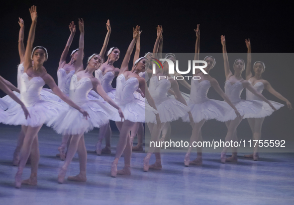 Dancers rehearse a fragment of the work Swan Lake at the Palace of Fine Arts in Mexico City, on November 8, 2024. The choreographic version...