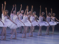 Dancers rehearse a fragment of the work Swan Lake at the Palace of Fine Arts in Mexico City, on November 8, 2024. The choreographic version...