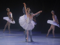 Dancers rehearse a fragment of the work Swan Lake at the Palace of Fine Arts in Mexico City, on November 8, 2024. The choreographic version...