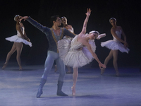 Dancers rehearse a fragment of the work Swan Lake at the Palace of Fine Arts in Mexico City, on November 8, 2024. The choreographic version...