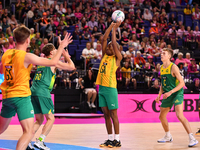 Eugene Sinxezi of South Africa (C) shoots during the Fast5 Netball World Series match between Australia and South Africa in Christchurch, Ne...