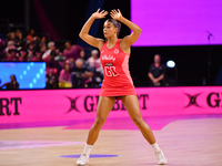 Jayda Pechova of England reacts during the Fast5 Netball World Series match between England and Jamaica at the Wolfbrook Arena in Christchur...