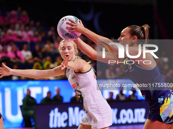 Leesa Mi Mi of Australia passes the ball during the Fast5 Netball World Series match between Australia and South Africa at the Wolfbrook Are...