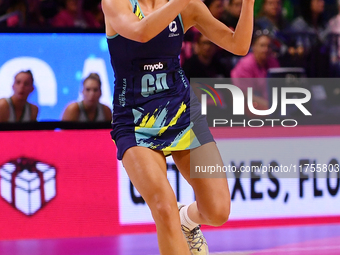 Ruby Bakewell-Doran of Australia competes during the Fast5 Netball World Series match between Australia and South Africa at the Wolfbrook Ar...