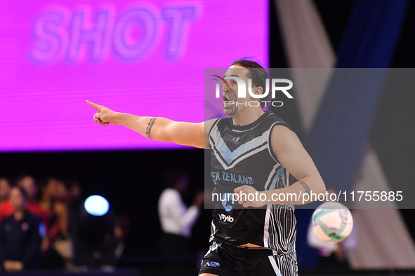 Te Matahiapo Hynes of New Zealand reacts during the Fast5 Netball World Series match between New Zealand and Australia in Christchurch, New...