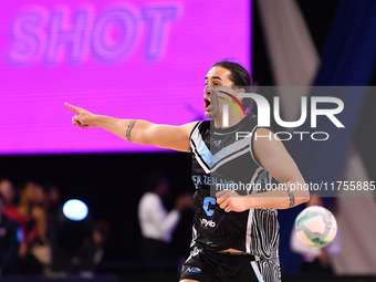 Te Matahiapo Hynes of New Zealand reacts during the Fast5 Netball World Series match between New Zealand and Australia in Christchurch, New...