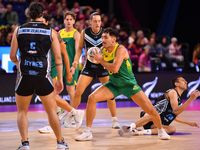 Dravyn Lee-Tauroa of Australia competes in the Fast5 Netball World Series match between New Zealand and Australia at the Wolfbrook Arena in...