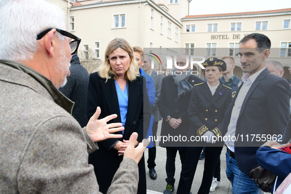 Mrs. Yael Braun Pivet, President of the National Assembly, visits the market of Neuville sur Saone in Rhone, France, on November 8, 2024. 