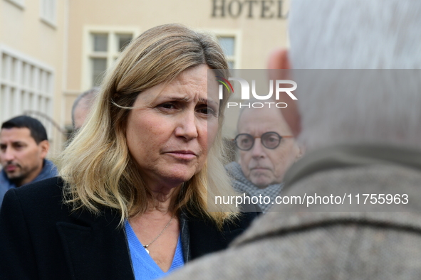 Mrs. Yael Braun Pivet, President of the National Assembly, visits the market of Neuville sur Saone in Rhone, France, on November 8, 2024. 