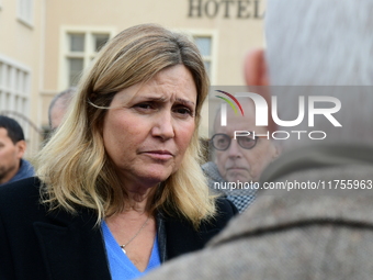 Mrs. Yael Braun Pivet, President of the National Assembly, visits the market of Neuville sur Saone in Rhone, France, on November 8, 2024. (