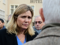 Mrs. Yael Braun Pivet, President of the National Assembly, visits the market of Neuville sur Saone in Rhone, France, on November 8, 2024. (