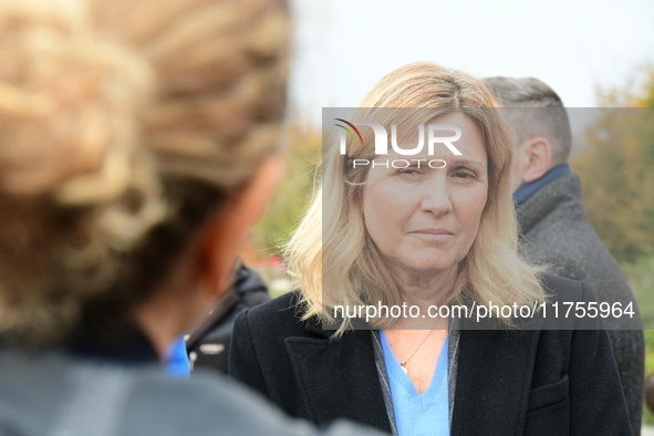 Mrs. Yael Braun Pivet, President of the National Assembly, visits the market of Neuville sur Saone in Rhone, France, on November 8, 2024. 