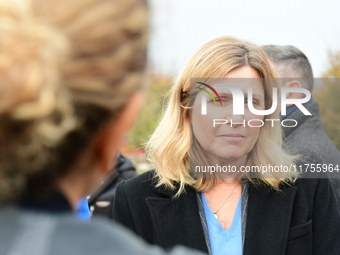 Mrs. Yael Braun Pivet, President of the National Assembly, visits the market of Neuville sur Saone in Rhone, France, on November 8, 2024. (