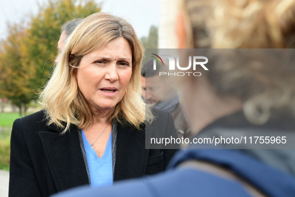 Mrs. Yael Braun Pivet, President of the National Assembly, visits the market of Neuville sur Saone in Rhone, France, on November 8, 2024. 