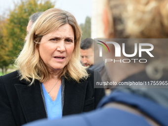 Mrs. Yael Braun Pivet, President of the National Assembly, visits the market of Neuville sur Saone in Rhone, France, on November 8, 2024. (