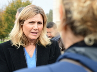 Mrs. Yael Braun Pivet, President of the National Assembly, visits the market of Neuville sur Saone in Rhone, France, on November 8, 2024. (