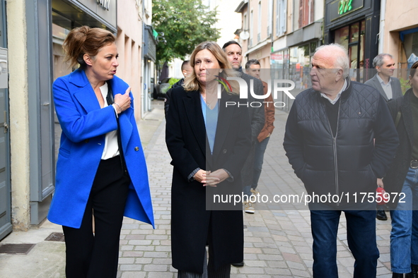 Mrs. Yael Braun Pivet, President of the National Assembly, visits the market of Neuville sur Saone in Rhone, France, on November 8, 2024. 