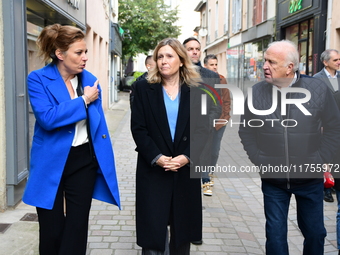 Mrs. Yael Braun Pivet, President of the National Assembly, visits the market of Neuville sur Saone in Rhone, France, on November 8, 2024. (